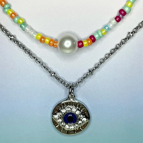 INC International Concepts Mixed Bead and Evil Eye Pendant Necklaces 2 Pc Set - Picture 6 of 11